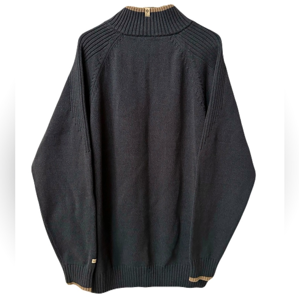 Columbia Mens Size XL Steel Blue & Tan Wide Stripe 1/4 Zip Mock Sweater EUC - Picture 4 of 7